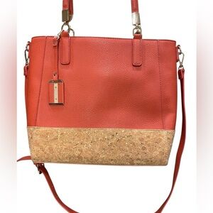 Miztique Luxury Orange Vegan Pebbled Leather Cork Tote‎ Shoulder Bag Purse Tote